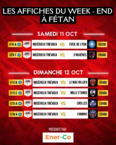 Affiche des matchs à domicile de l'ASMT pour le week-end du 11 et 12 octobre, championnat de football